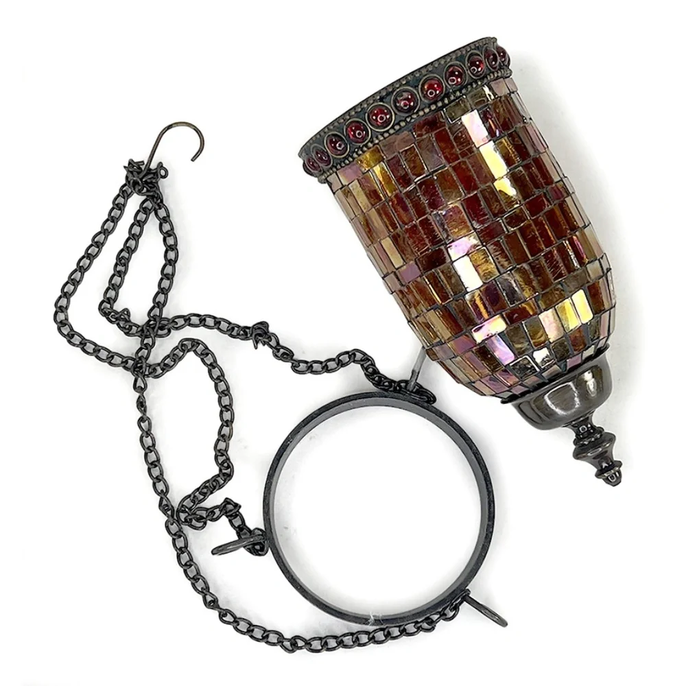 Bombay Co. Vintage Burgundy Mosaic Tudor-Style Tea Light Lamp